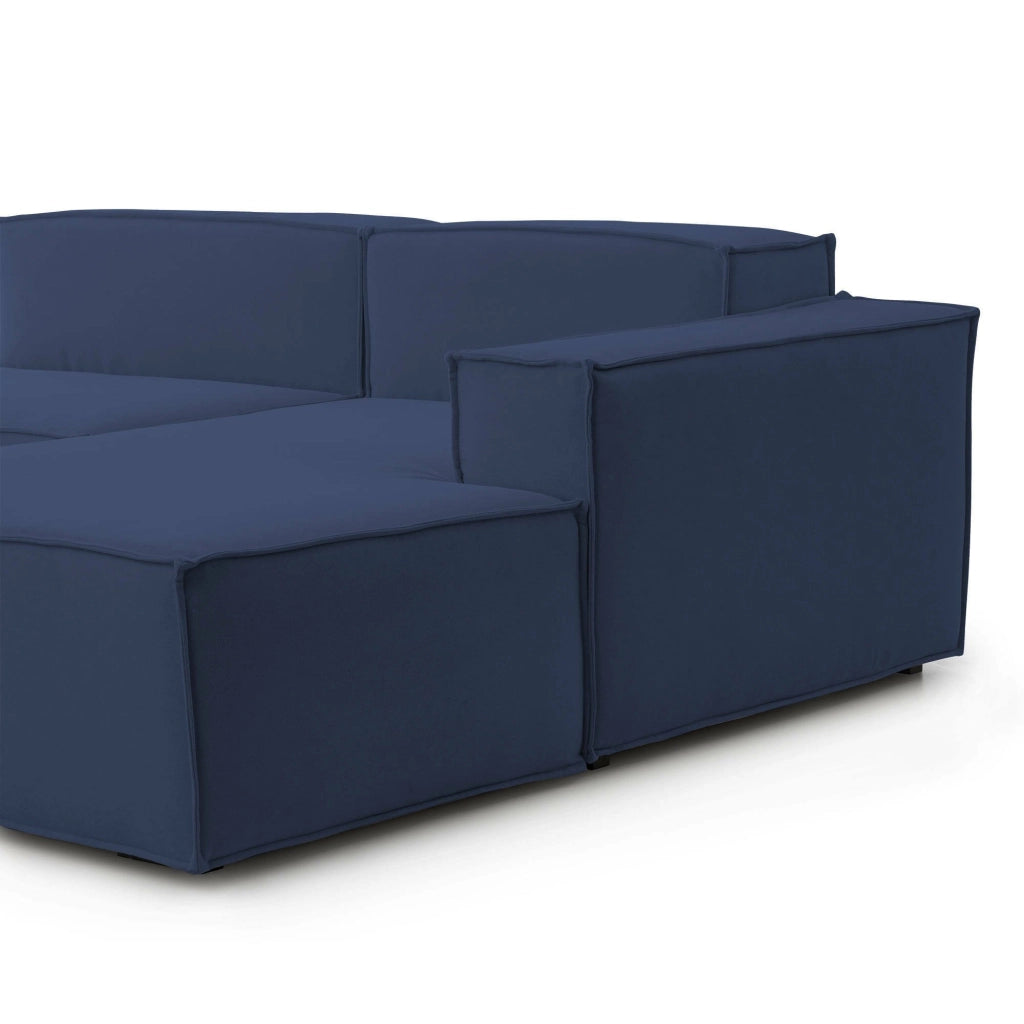 Divano fisso Ananas, Divano componibile a 3 posti con penisola destra, Made in Italy, SofÒ  moderno in tessuto, Cm 300x170h70, Blu