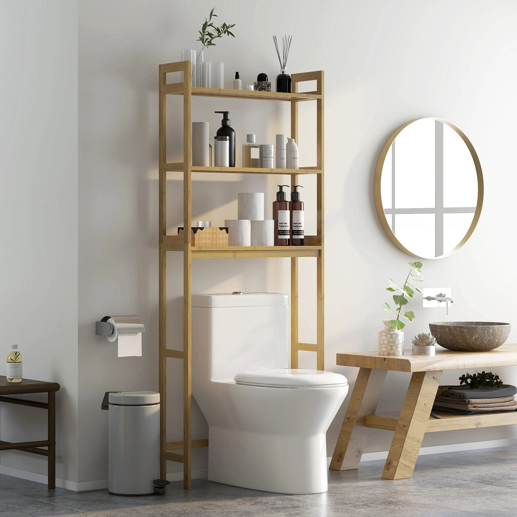 Mobile Sospeso Bagno 3 Ripiani con Antiscivolo ¨C Zephmum ¨C 68x20x165 Legno Naturale