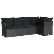 Set Divani da Giardino 5 pz | Set Salotto da Giardino con Cuscini in Polyrattan Nero