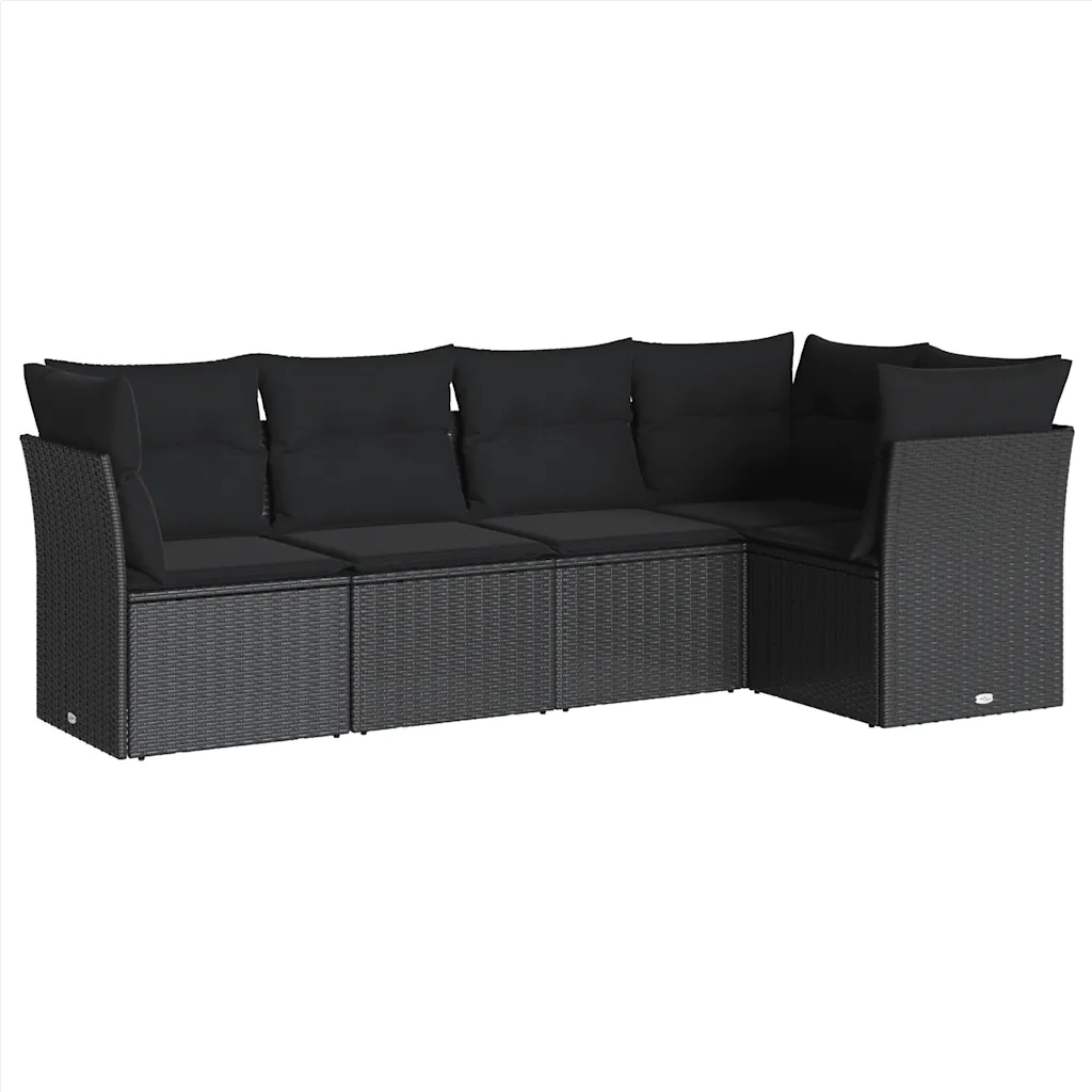 Set Divani da Giardino 5 pz | Set Salotto da Giardino con Cuscini in Polyrattan Nero