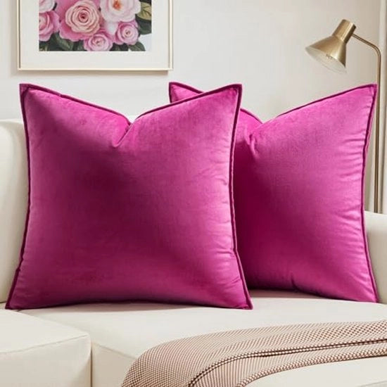 Set di 2 cuscini di velluto, copri cuscino, cuscini decorativi, cuscini di decorazione, cuscini con bordo avvolgente, copri cuscino decorativo per divano, camera da letto, 45 x 45 cm, rosa scuro.