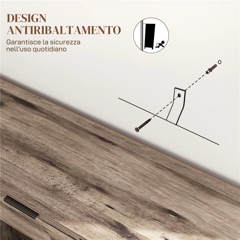 CREDENZA BUFFET IN STILE INDUSTRIALE CON CASSETTO E 3 ARMADIETTI IN LEGNO MARRONE 120X36.5X70 CM