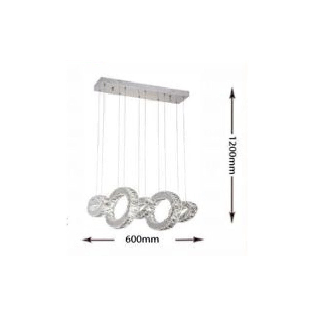 Trade Shop - Lampadario Led A Sospensione 42watt 5 Anelli Con Cristalli Luce Fredda 8000k B58 -