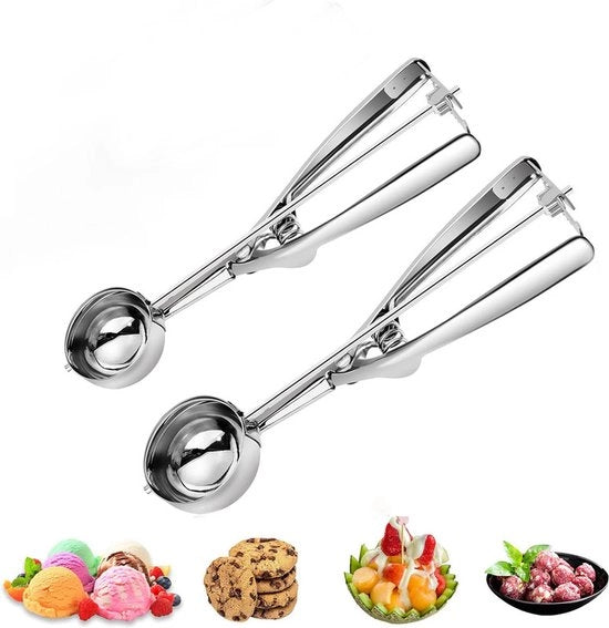 Set di congelazione, 2 pezzi di spatola di acciaio inossidabile con manico, 2 misure diverse di cucchiai di congelazione in acciaio inossidabile 304, laccati, spatola per congelazione, frutta, biscotti, impasto per torta, impasto