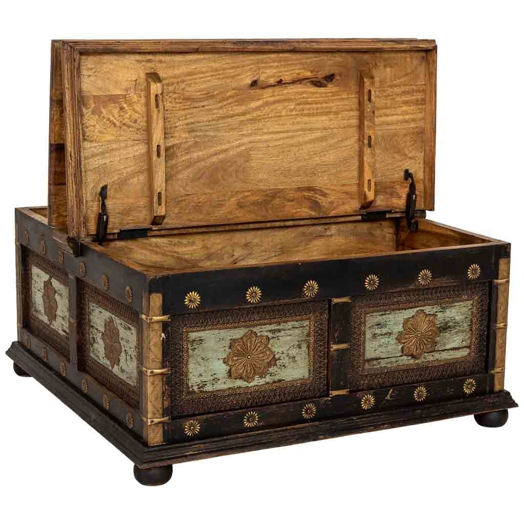 Tavolino artigianale in legno nero 100x100x47h cm