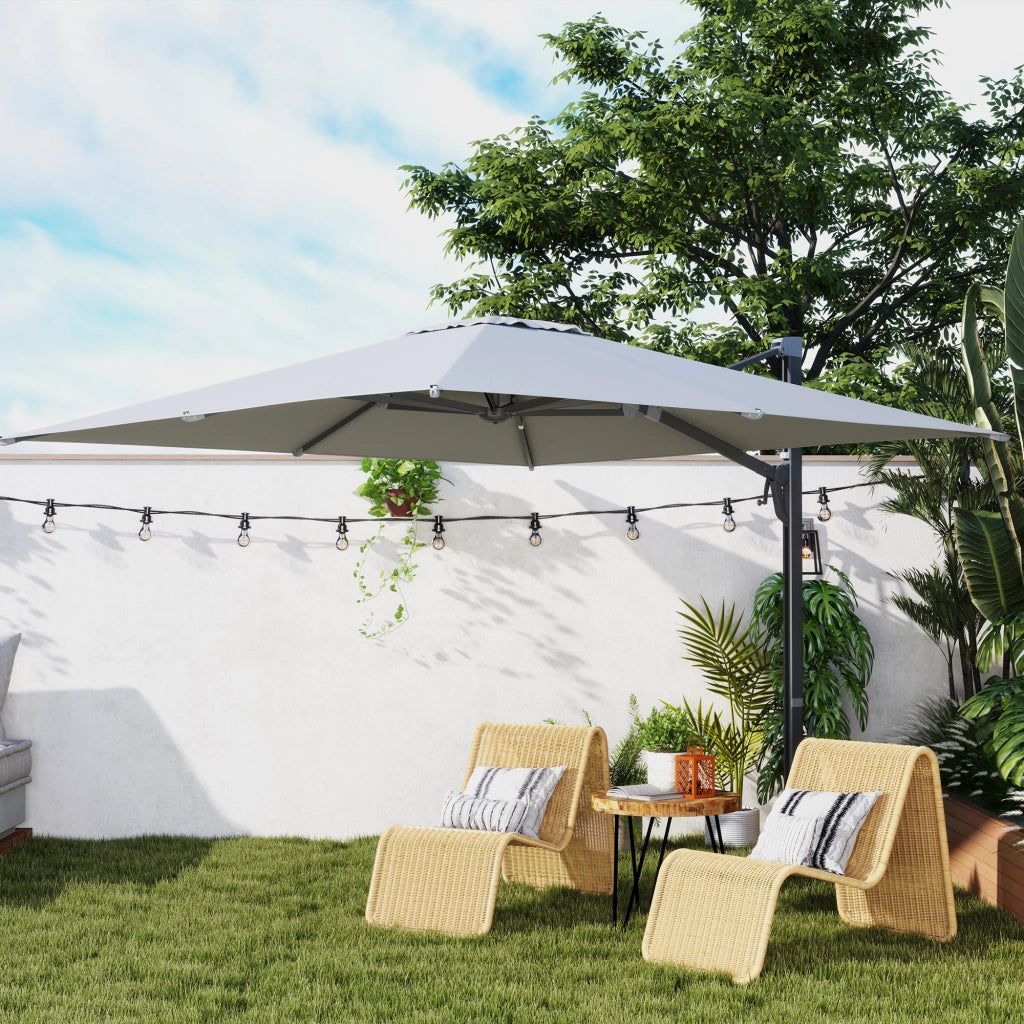 Ombrellone a Sbalzo con Manovella 365x297x256 cm con Base a Croce Grigio Chiaro