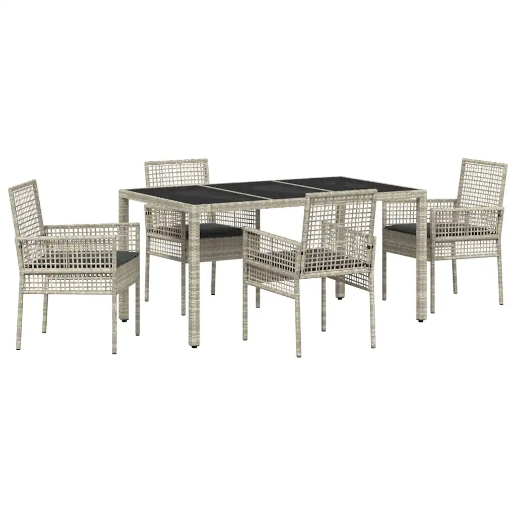 Set da Pranzo per Giardino 5 pz | Set Salotto da Giardino Grigio chiaro polyrattan