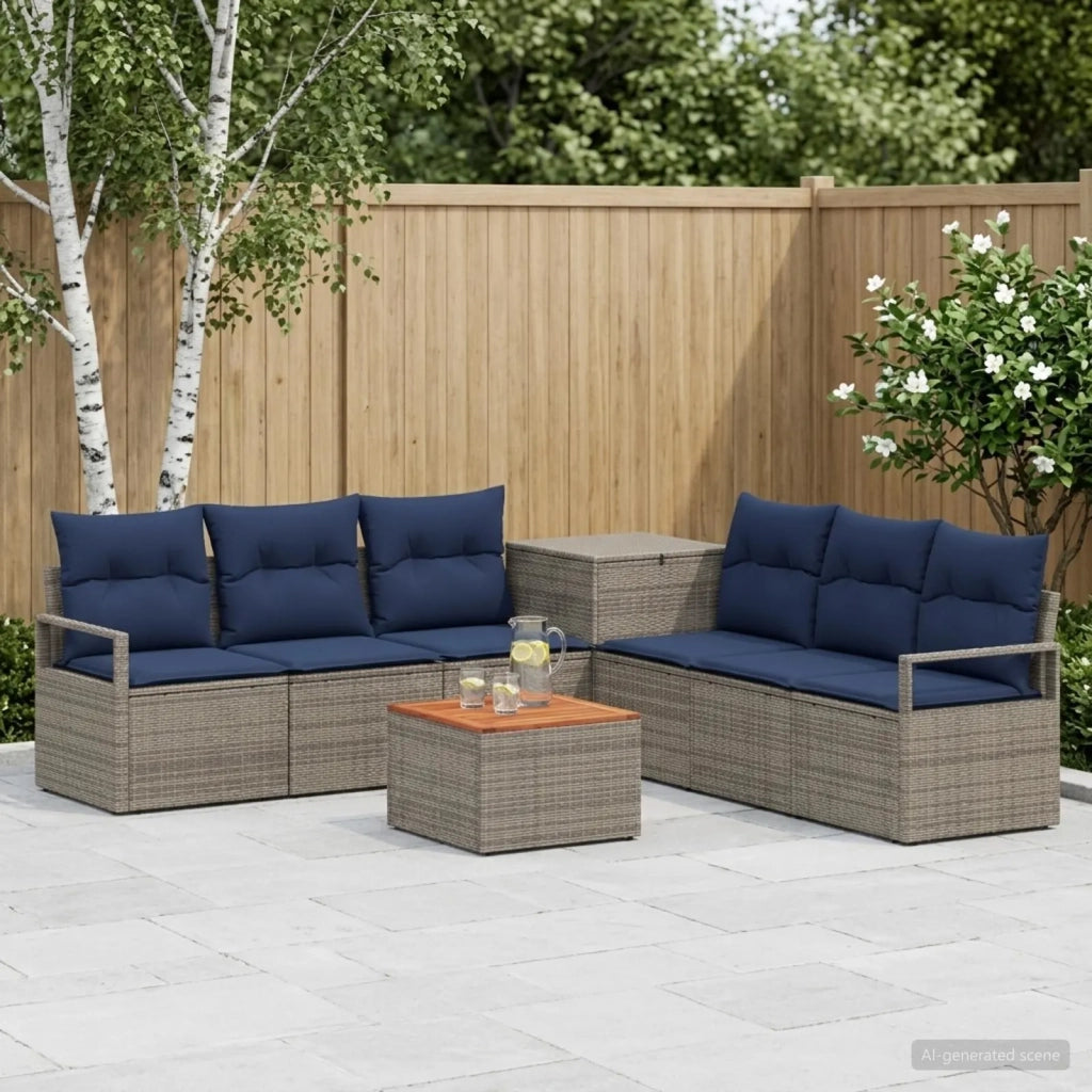 Set di divani 8 pz Grigio e Blu Navy Rattan sintetico e Acciaio 3448173