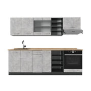 Cucina componibile R-Line Calcestruzzo/Antracite 240 cm senza piano di lavoro Vicco