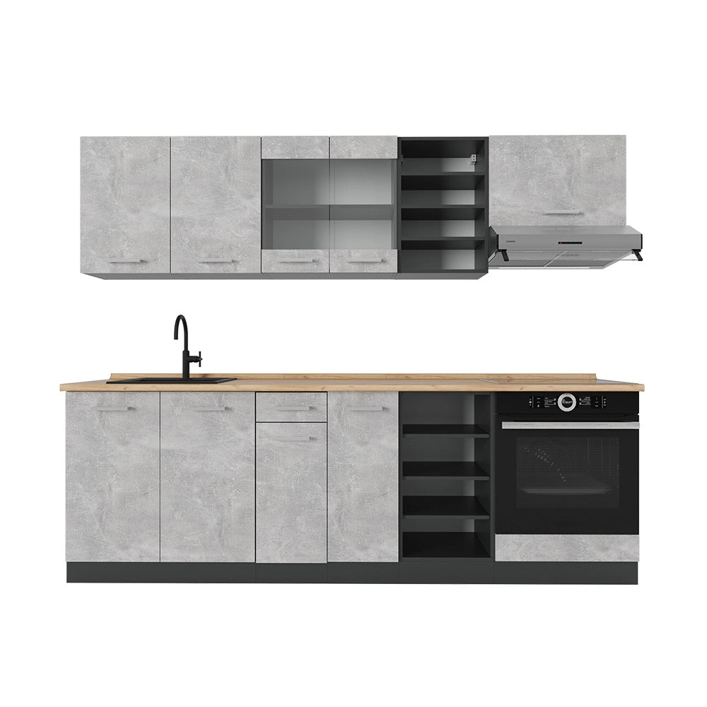 Cucina componibile R-Line Calcestruzzo/Antracite 240 cm senza piano di lavoro Vicco