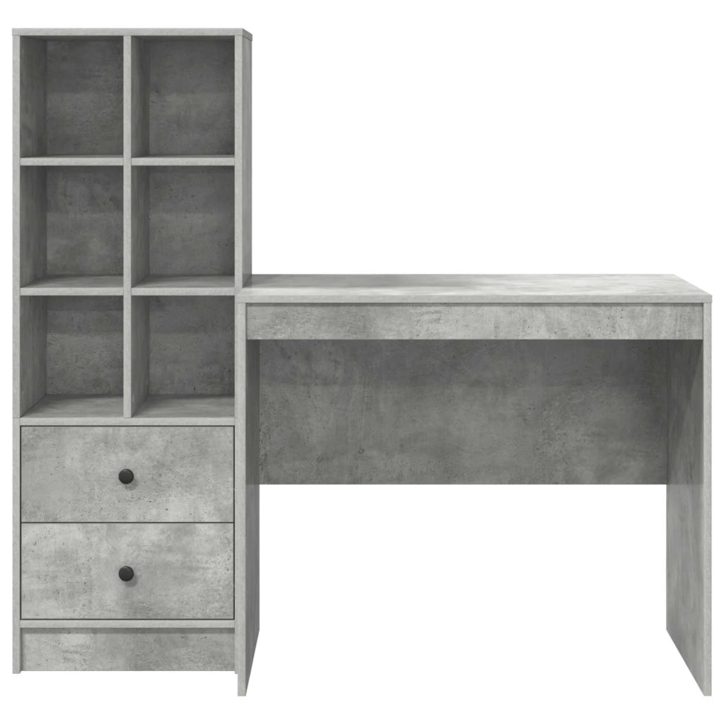Scrivania | Tavolo da Ufficio con cassetto con lo scaffale 2 pz Grigio cemento