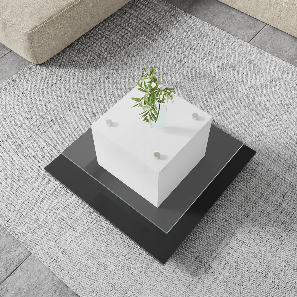 TAVOLINO DA CAFFÈ 80 x 40 cm in pannello di legno bianco e nero con LED