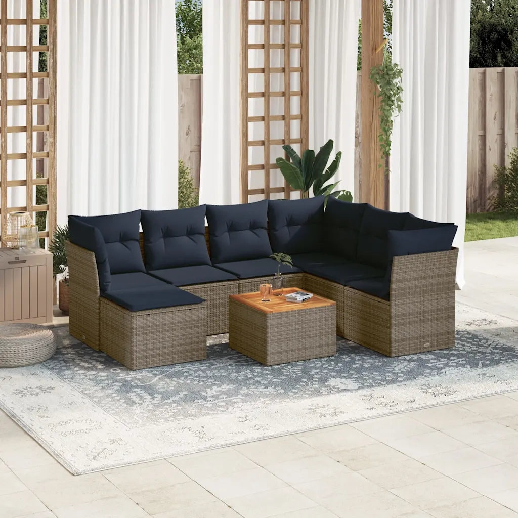 Set Divani da Giardino 8 pz con Cuscini Grigio in Polyrattan 3256096
