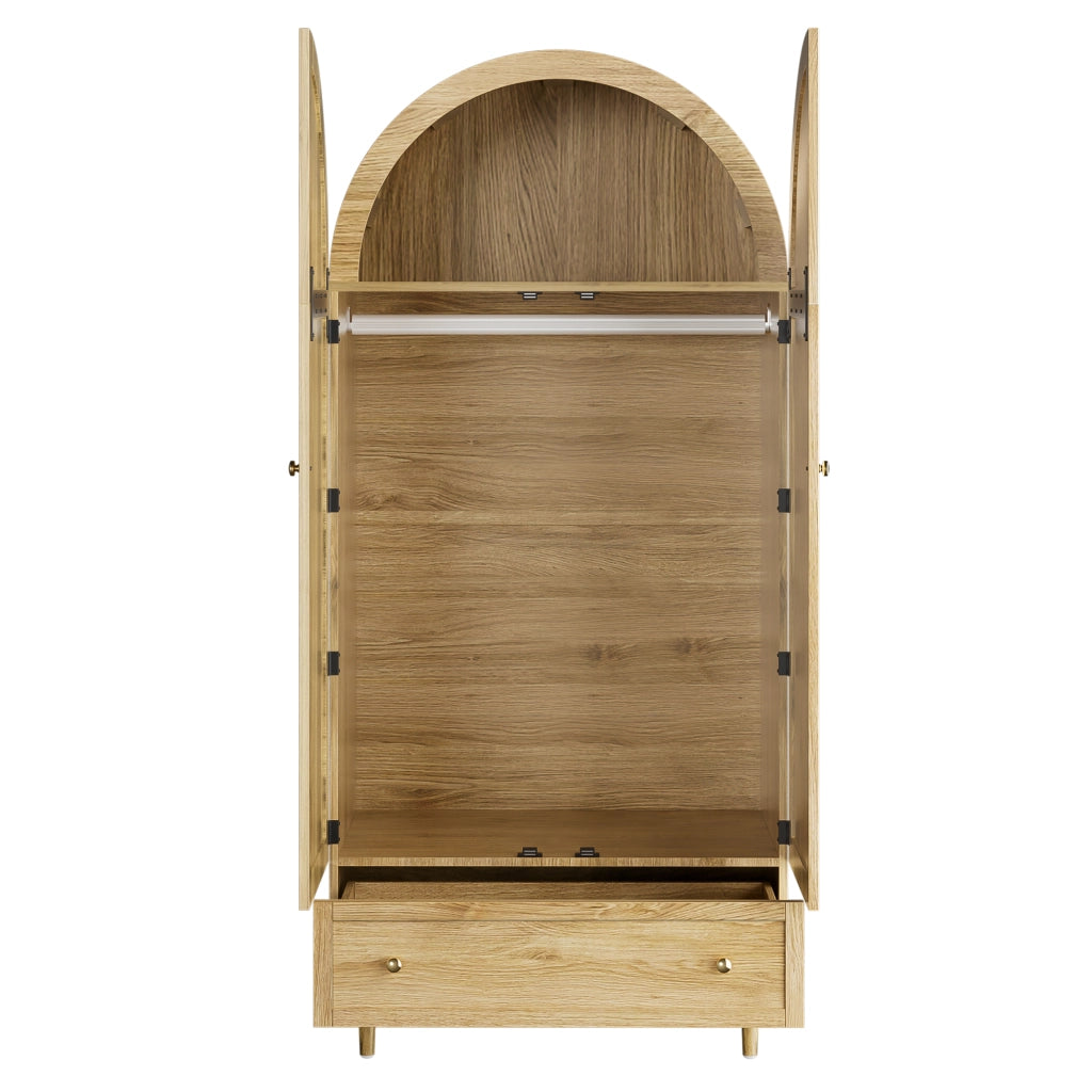 Armadio con 2 ante in tessuto; 2 cassetti; asta appendiabiti e struttura in MDF; per camera; 79 × 50 × 175 cm