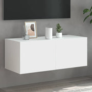 Mobile TV a Parete con Luci LED-Mobile TV a Muro Bianco 80x35x31 cm