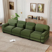 Divano modulare 336x88,5x94 cm in velluto a coste verde con cuscino lombare