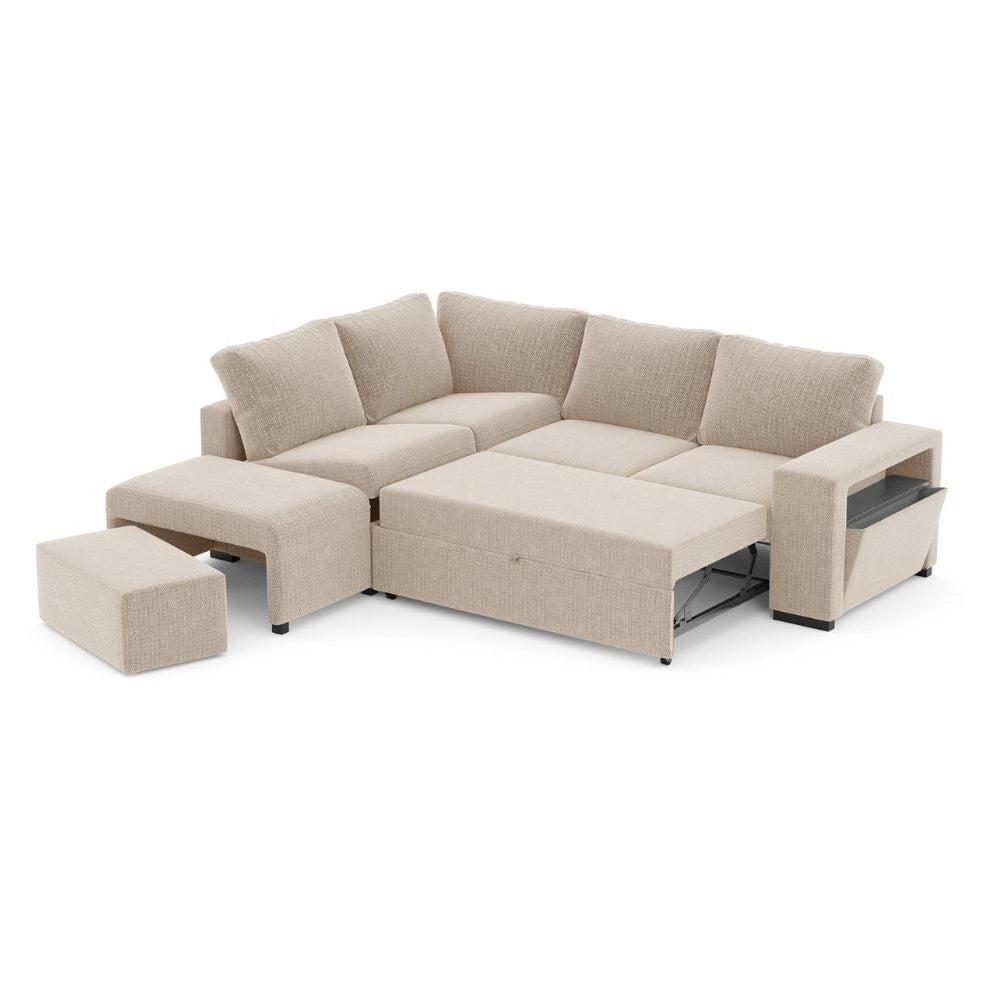 Divano Letto Angolare reversibile Jozzis sabbia con funzione letto e bracciolo contenitore 248,5x209x90,5H