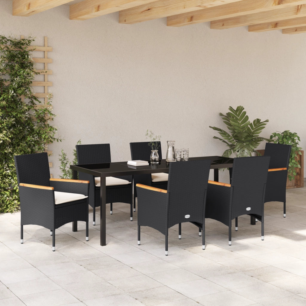 Set da pranzo da giardino  da 7 pezzi con cuscini Rattan sintetico nero
