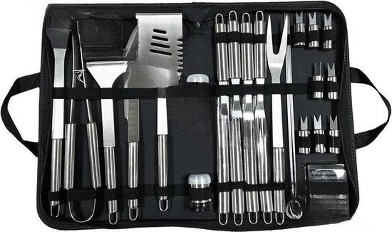 Set di barbecue 14 pollici con mattonelle di griglia - attrezzatura per griglia in acciaio inossidabile completa in scatola di alluminio per la conservazione per campeggio all'aperto e barbecue per giardino - regalo ideale per uomini e padri