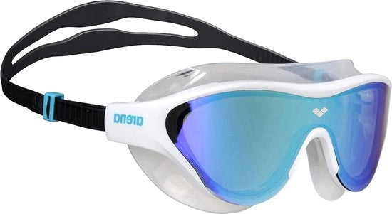 Goggles per Nuoto con Lente a Specchio Blu Bianco per Uomini e Donne