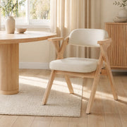 Set di 2 sedie da pranzo pieghevoli in legno massiccio con cuscino in lino, beige