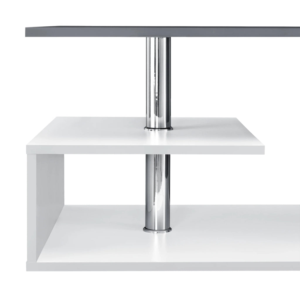 Tavolino da salotto con ripiano portaoggetti in MDF 90 cm bianco e grigio scuro 03_0004158
