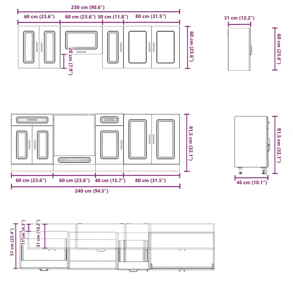 Set Mobili da Cucina 8 pz Kalmar Grigio Cemento in Truciolato 3314825