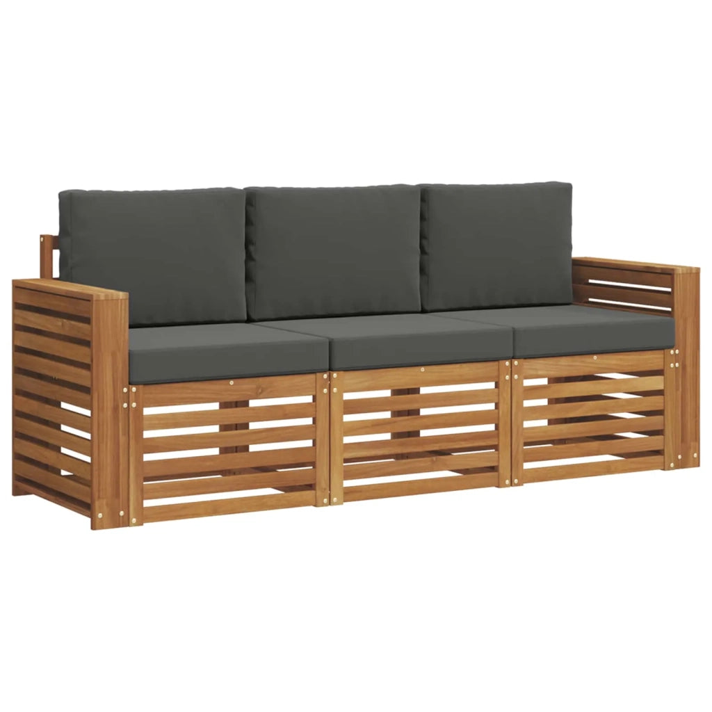 Set divani 3 pcs Naturale e Antracite Legno di Acacia Massello