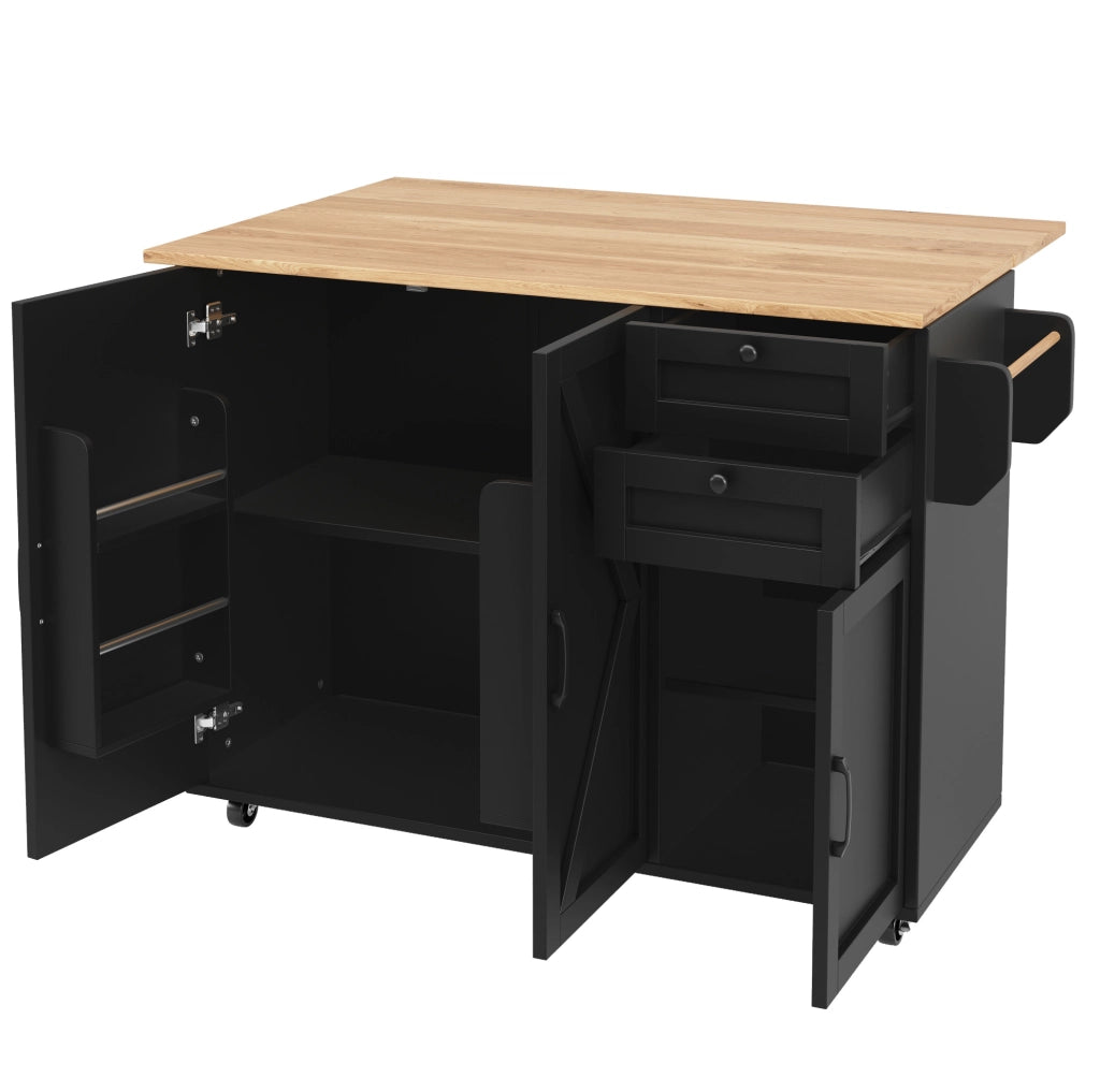 Carrello da cucina 120x43.2x92 cm con piano pieghevole; ampio spazio contenitivo; MDF; nero
