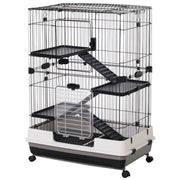 EasyComfort Gabbia a 3 Piani in Metallo con Vassoio per Roditori, Conigli e Furetti con 4 Ruote, 81.2x52.7x114cm, Nera