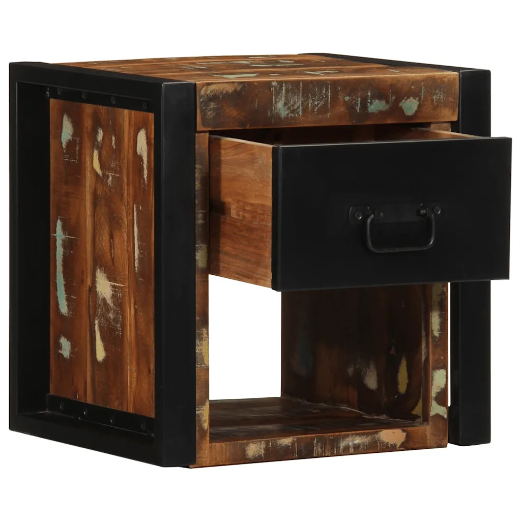 Set di 2 Comodini | Armadio da Notte | Mobiletto da notte Multicolore 40x35x40cm in Legno Massello Recupero