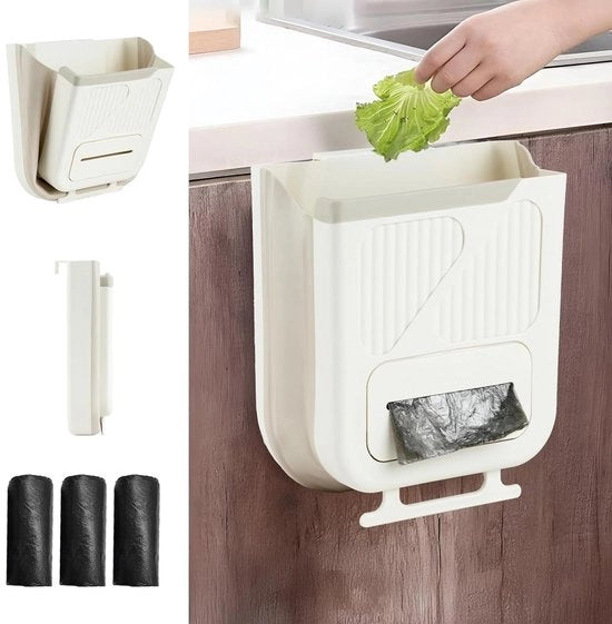 Contenitore di rifiuti a muro 24 galloni con contenitore di compost in plastica e 3 sacchetti di rifiuti rotanti - pieghevole per cucina, camera, bagno, campeggio