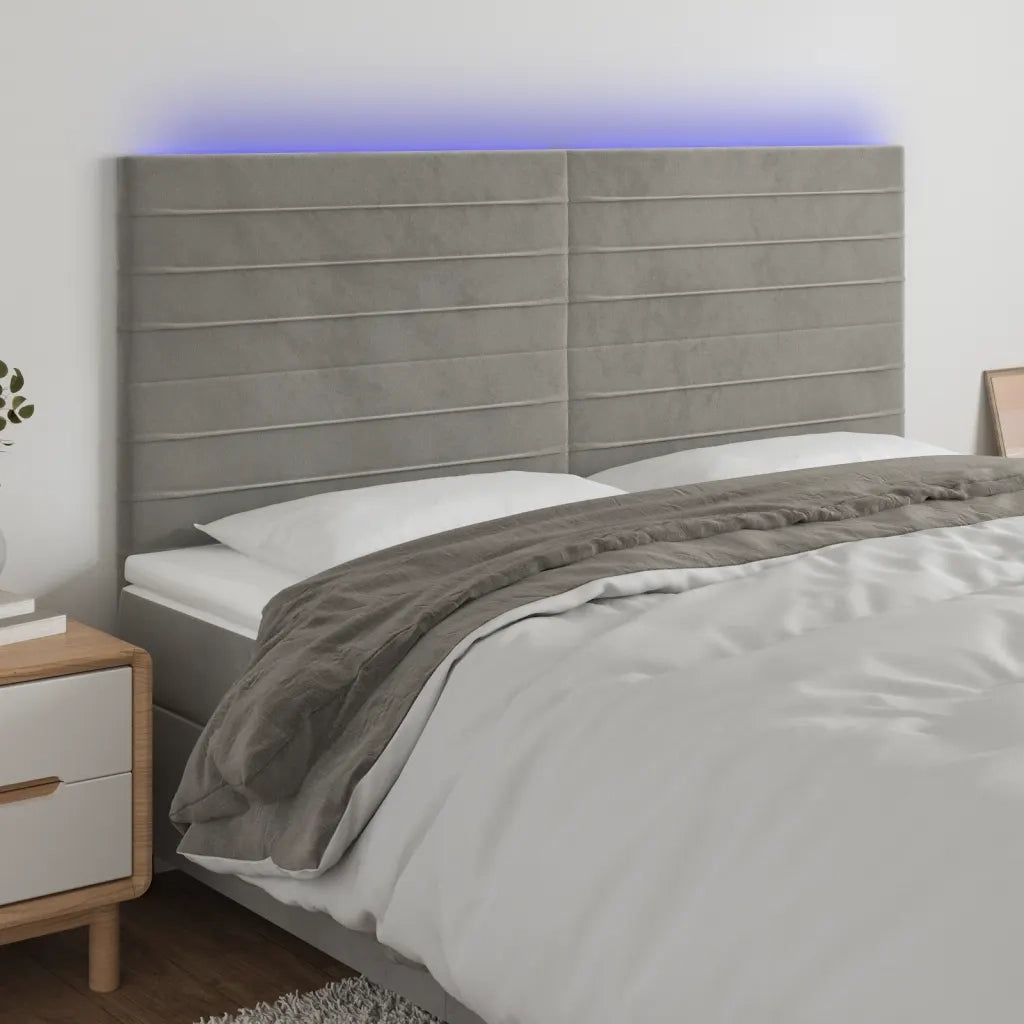 Testiera a LED-Testata con LED Grigio Chiaro 160x5x118/128 cm in Velluto 766976