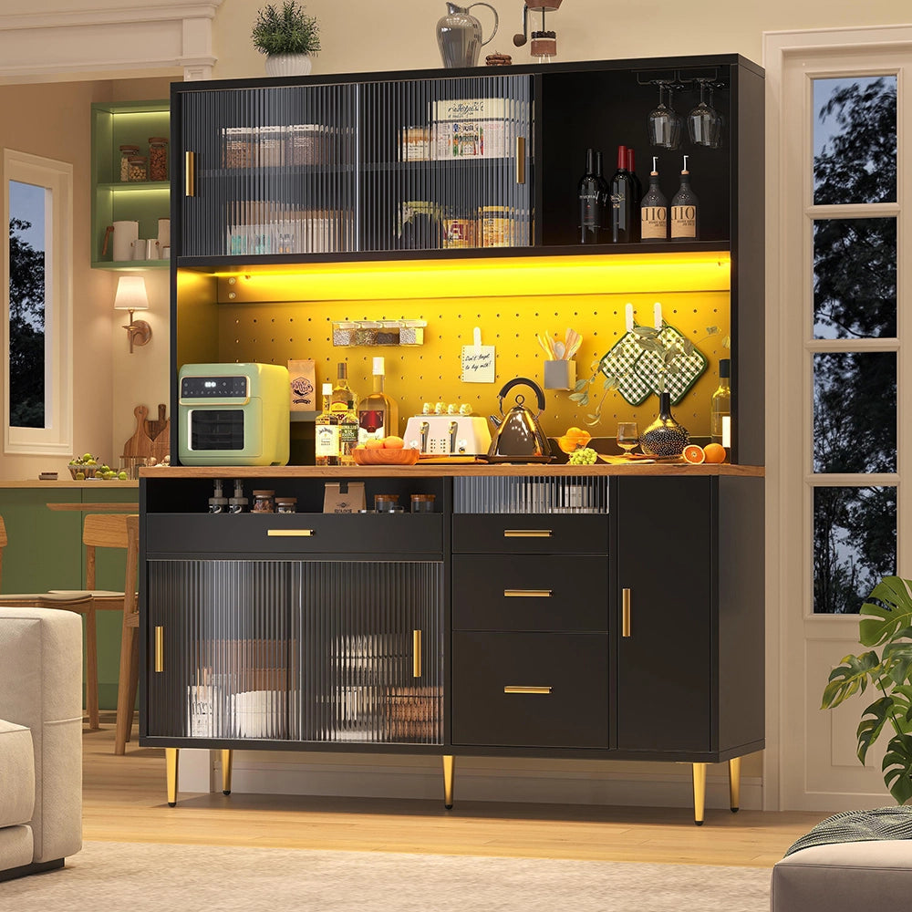 Armadio alto per soggiorno - Xylo - 145¡Á24¡Á171 cm - Nero - Illuminazione LED