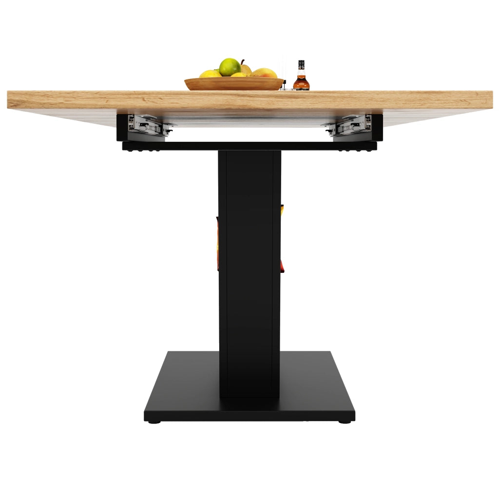 Tavolo allungabile da pranzo in MDF e metallo nero e naturale con piano estendibile 118-157 × 70 × 75 cm