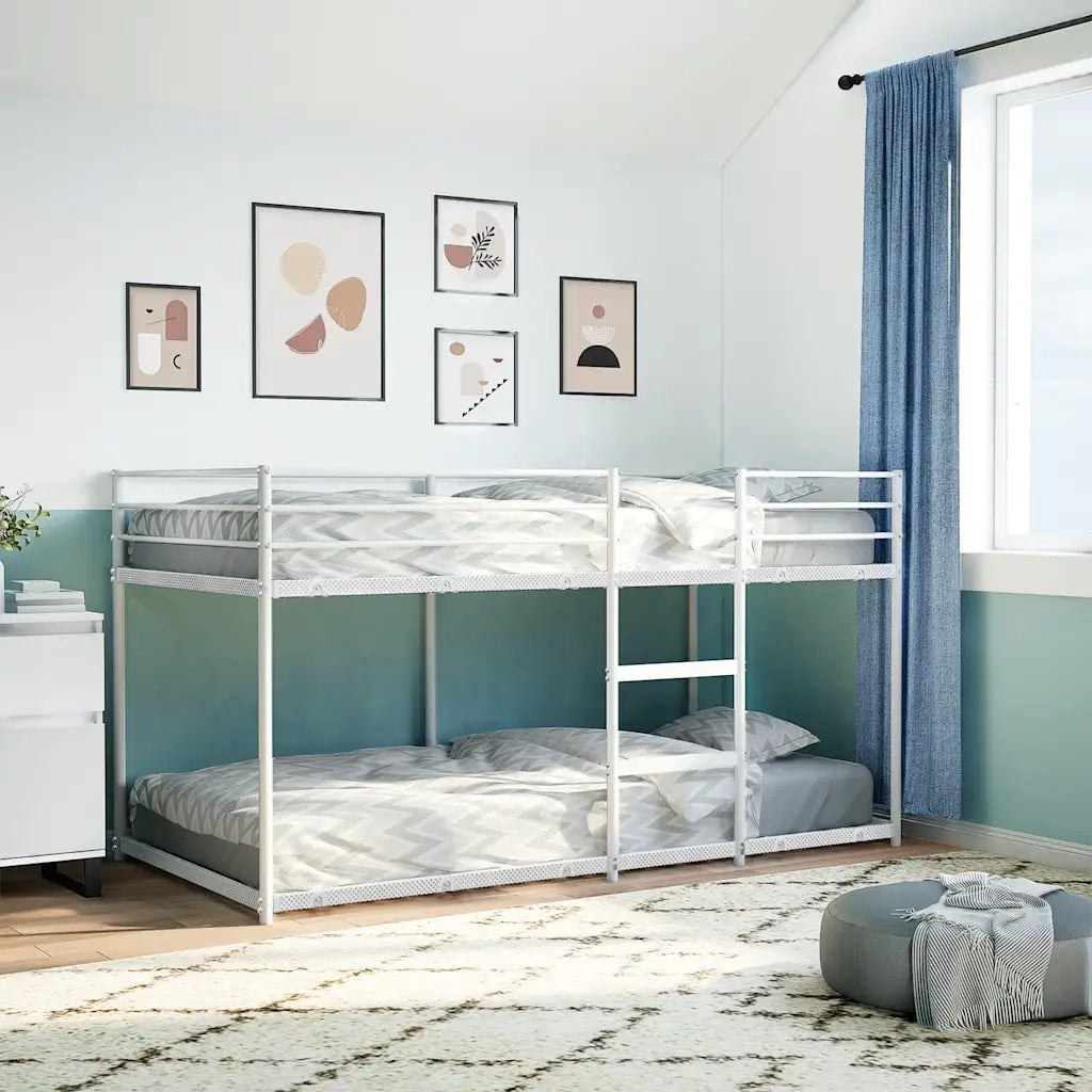 Letto a Castello senza Materasso-Struttura Letto a Castello Bianco 100x200 cm in Acciaio 642677