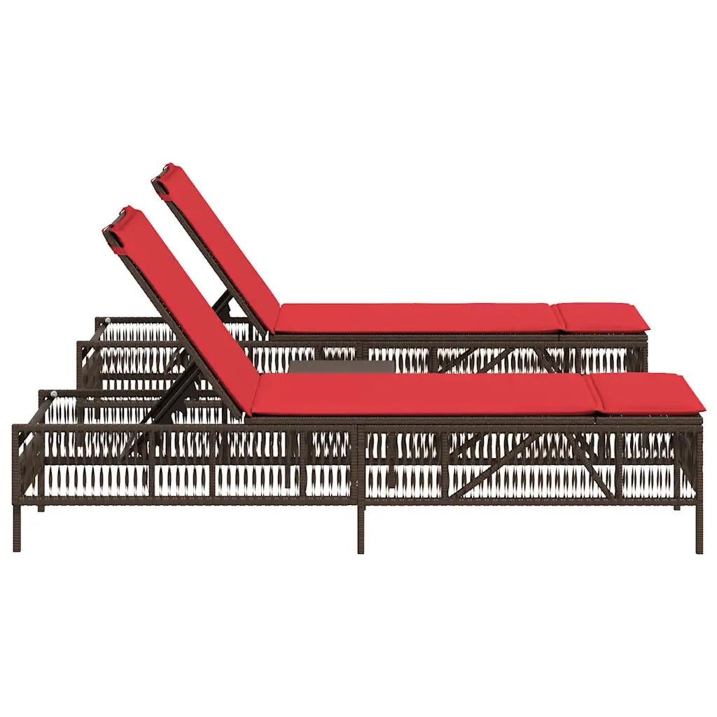 Lettini prendisole 2 pz con Tavolino in Polyrattan Marrone 4002753