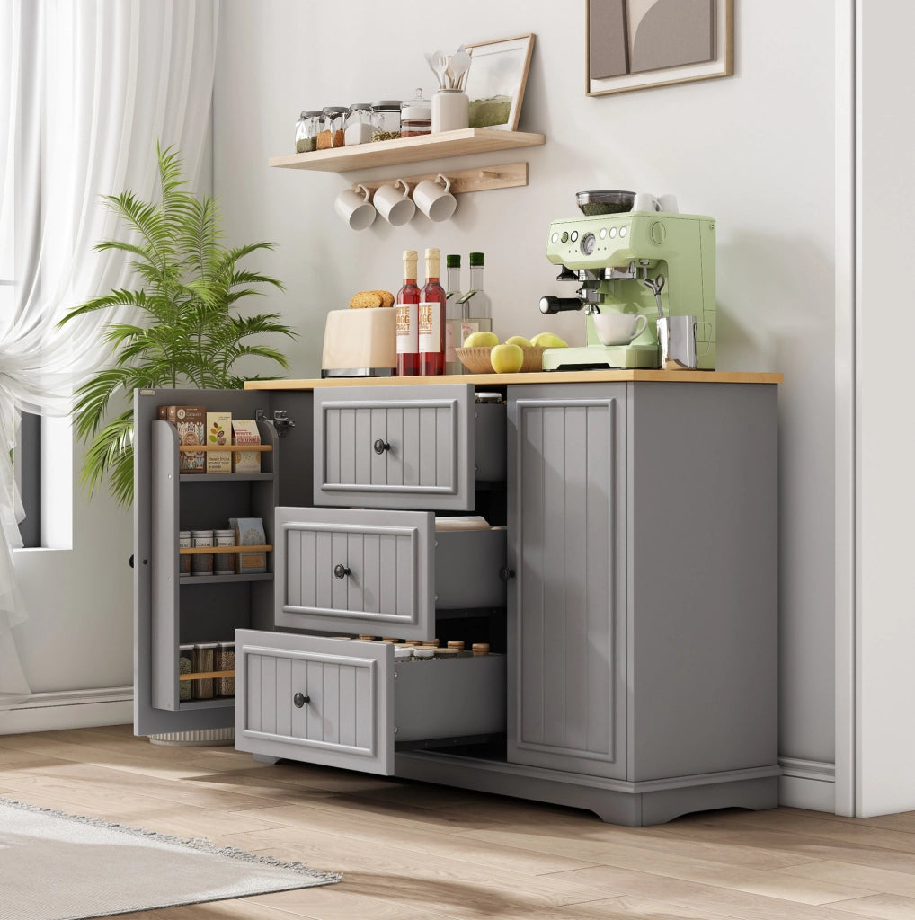 Credenza 126x40x86 cm con 3 cassetti e ante; MDF grigio