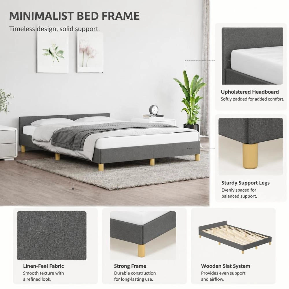 Bed Frame Without Mattress Dark Grey 140x200 Cm Fabric