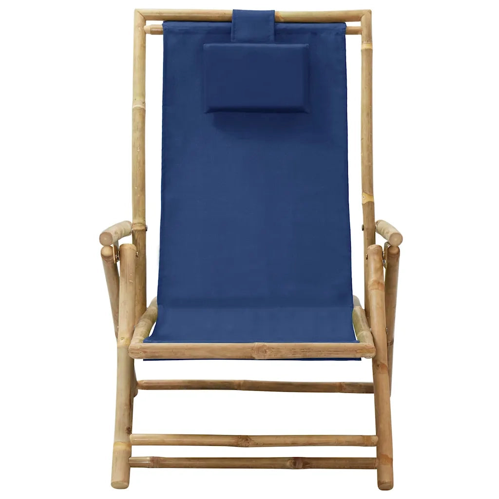 Divano Sedia-Poltrona reclinabile pieghevole in bamb¨´ e tessuto, colore blu navy.
