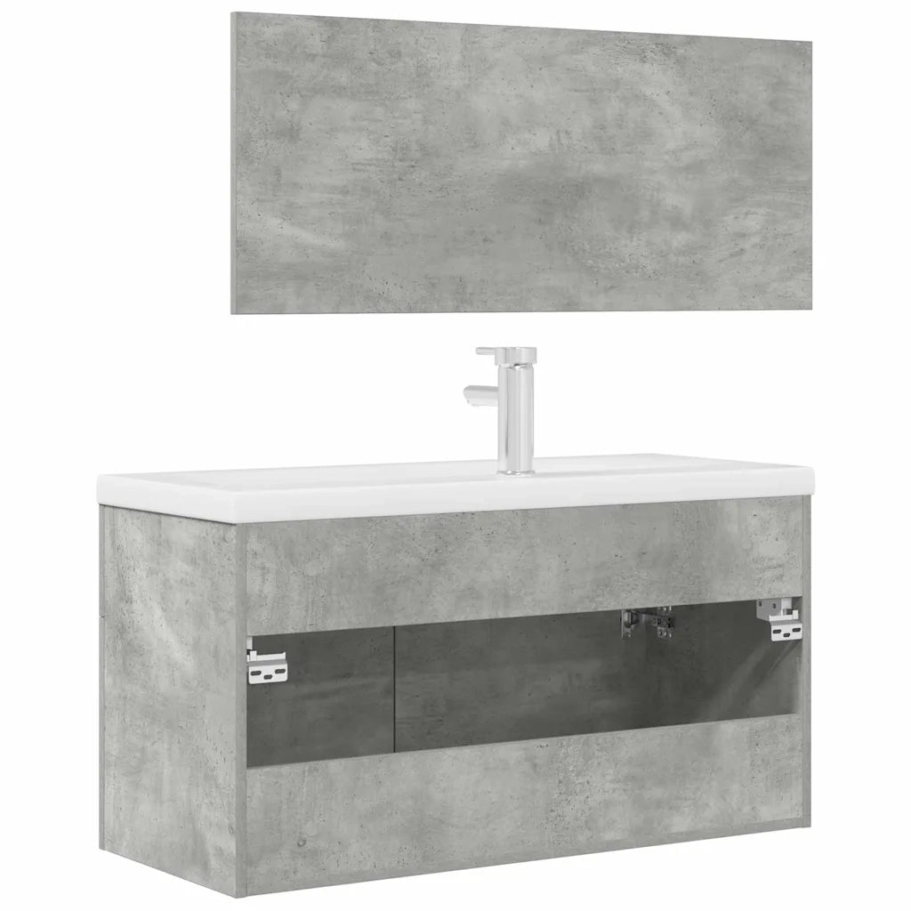 Set Mobili da Bagno | Armadio da bagno 3 pz Grigio Cemento in Legno Multistrato