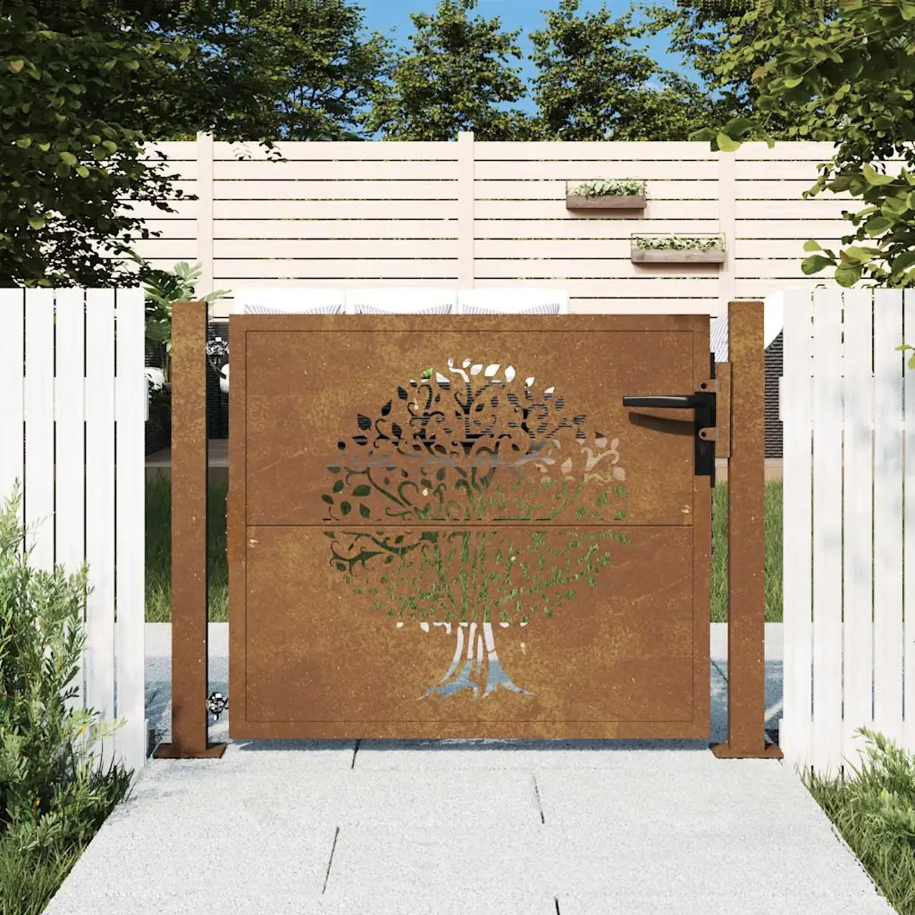 Cancello da giardino 100x75 cm in acciaio Corten con design ad albero 153160
