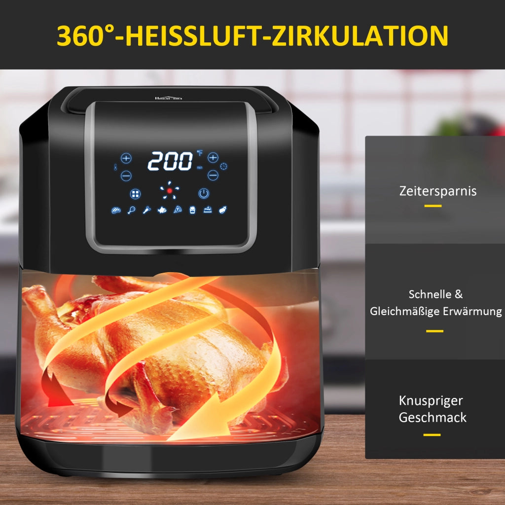 Friggitrice ad aria 6,5 L 1700W ¨C Minimal ¨C 2 scomparti, 8 programmi, LED, nero