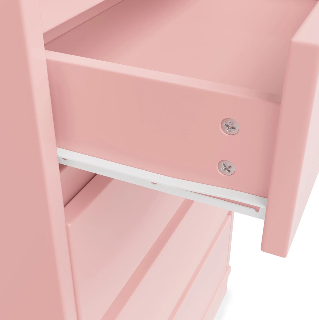Scarpiera rosa e bianca con 4 cassetti, ripiani aperti e appendiabiti, 100x40x135 cm