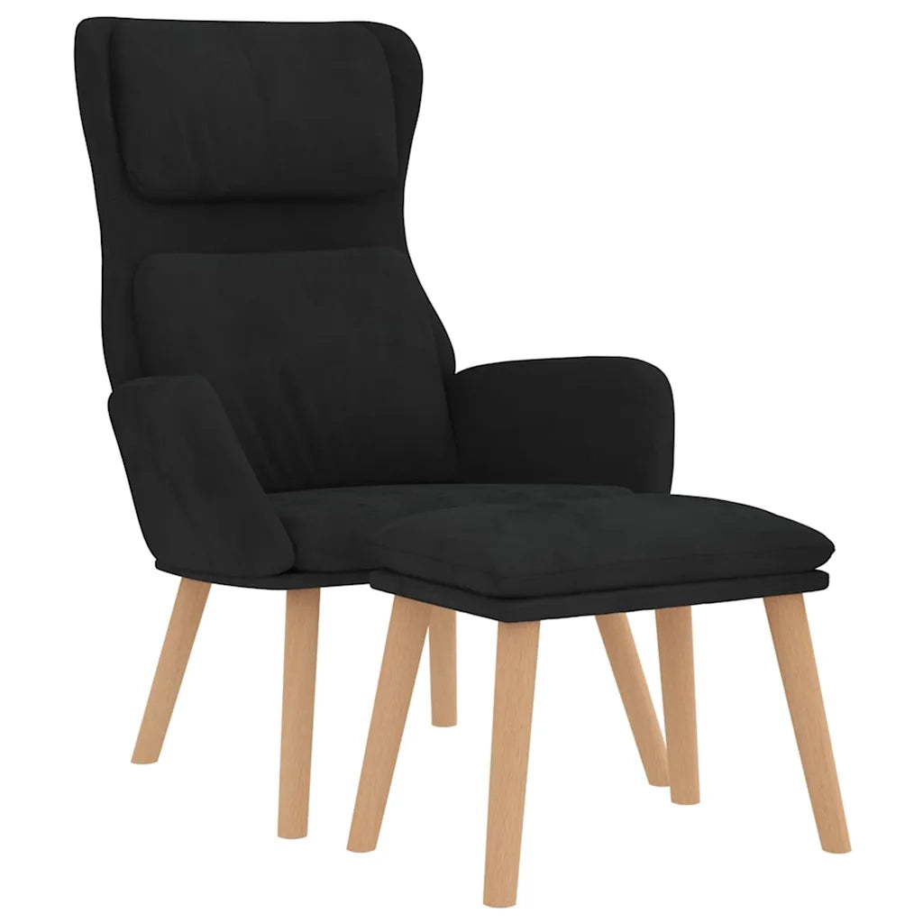 Divano Sedia-Poltrona Relax con Poggiapiedi Nero in Velluto 594989