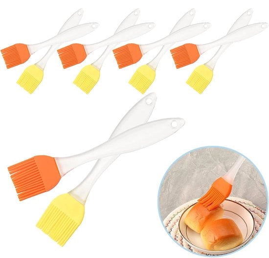 Set di 10 spazzole per cucina in silicone, spazzola per griglia, spazzola per forno, spazzola per grigliare, spazzola per forno, per uso con creme, cibi grassi, giallo + arancione