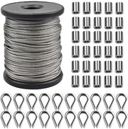 Cavo in Acciaio Inox 50 m - Diametro 1,5 mm - 30 Fermoferri in Alluminio - 20 Fermoferri Cavo in Acciaio - Resistente alla Corrosione - Cavo in Acciaio