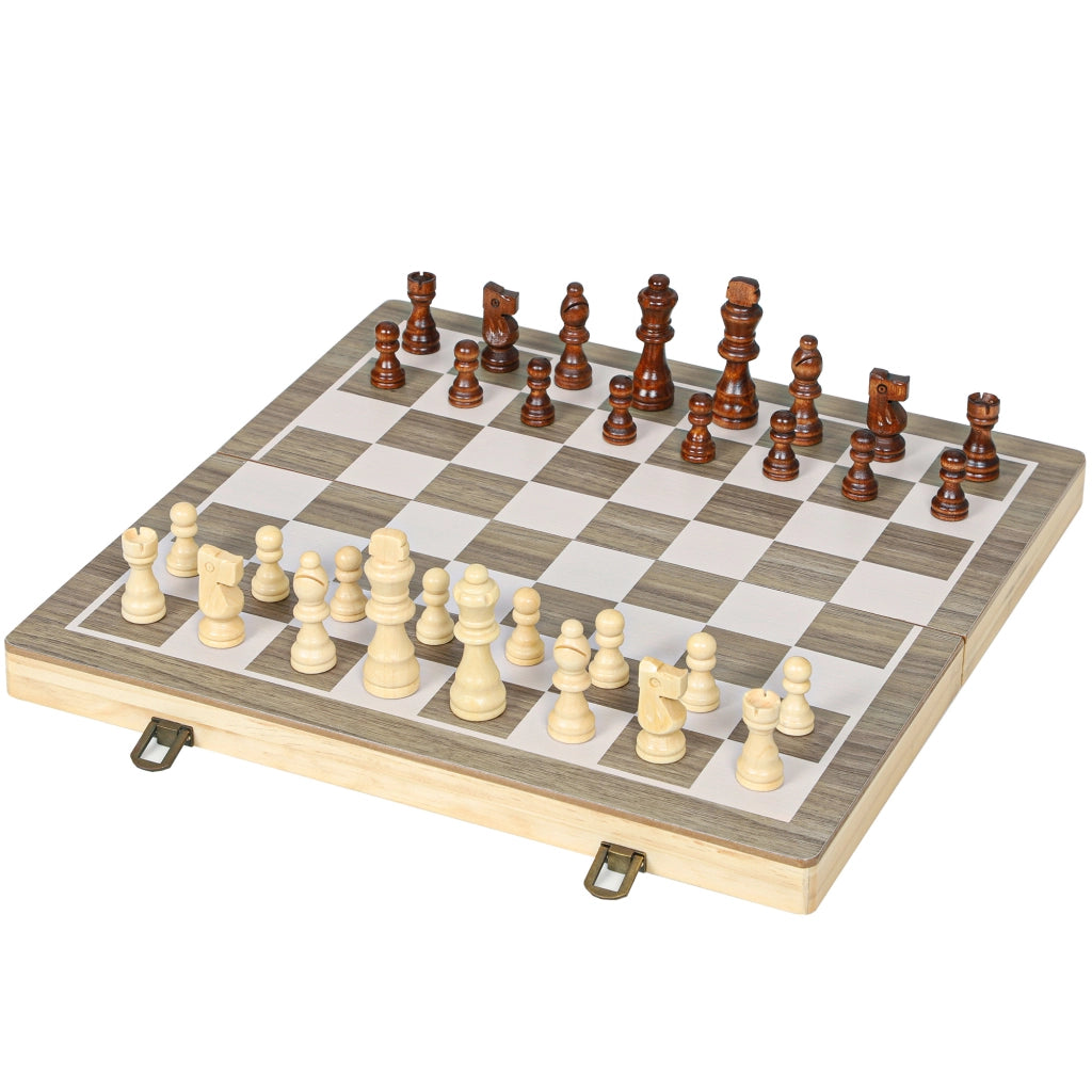 Scacchiera Pieghevole per Scacchi e Dama con Scomparti. in Legno e Metallo. 38.5x38.5x2.8 cm. Bianco e Nero