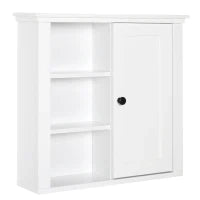 Armadietto 3 Ripiani Anta Design Moderno Salvaspazio da Parete Bagno e Cucina Legno 53x14,5x50.5cm Bianco