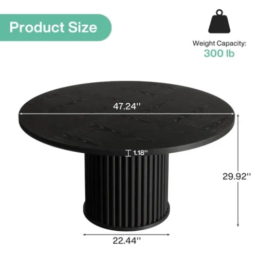 Tavolo rotondo moderno nero per cucina e sala da pranzo, struttura in MDF e base in metallo, fino a 6 posti